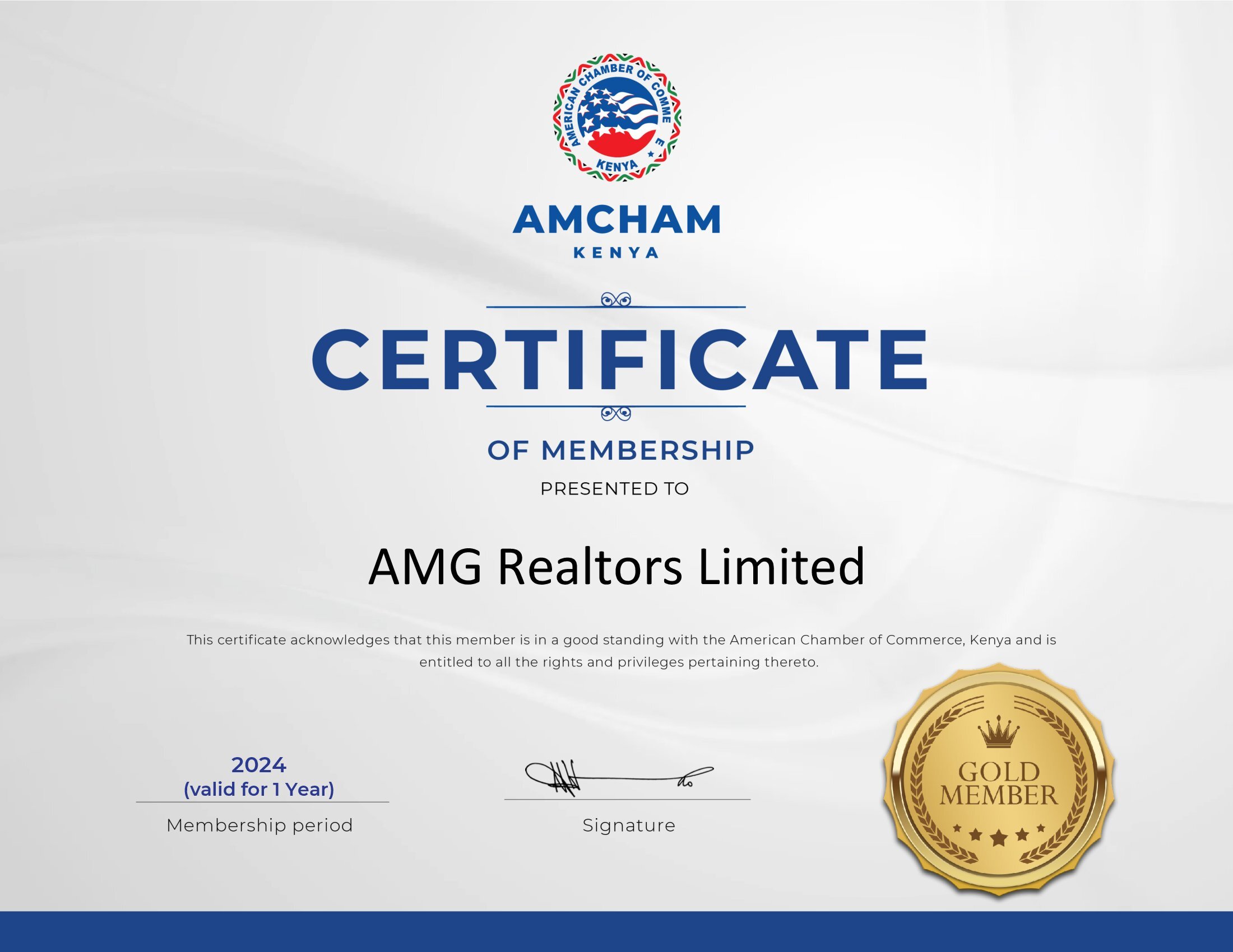 AMG Realtors-Gold Certificate